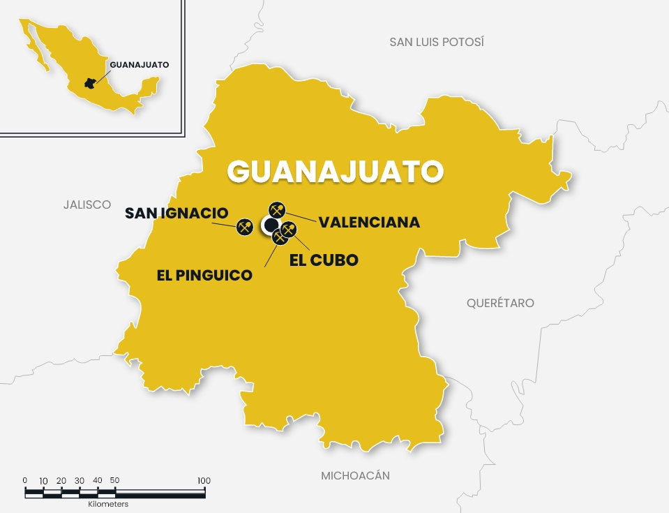 Carte des projets Guanajuato Silver